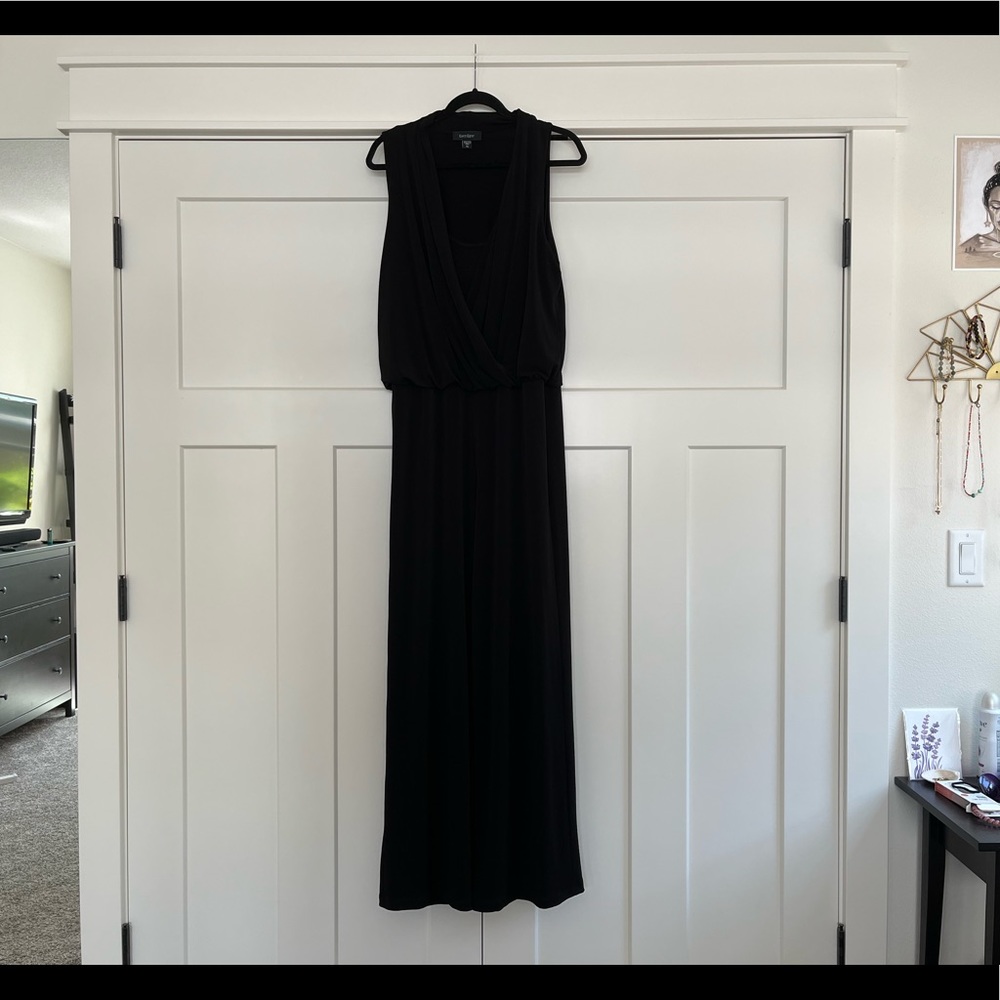 Karen Kane Black Surplice Draped Front Wide Leg Jumpsuit Size XL